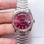 Swiss 3255 Replica Presidential Rolex Day-Date 36mm Watch Stainless Steel Cherry red Dial